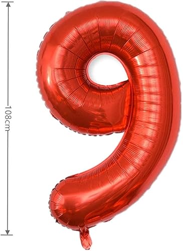 Miniatura 3 de Globo de aluminio grande de 40 pulgadas con número de helio, cumpleaños, boda, fiesta, 0-9 (rojo, 9)