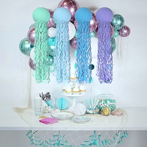 Mermaid Hanging Jellyfish Paper Lantern, Zuext 4Pcs Jelly Fish Wishes Lanterns Kit, Honeycomb Ocean Party Decorative Lamps Set For Baby Kids Gift Birthday Room Outdoor(10X36 Inch) #TOP4