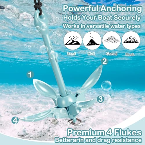 Image of Lounsweer 2 Pack 1.5 /3.5 lb Marine Kayak Anchor Kit Folding Grapnel Anchor Kit Boat Kayak Fishing Accessories for Small Boats Kayaks Canoe Paddle Boards