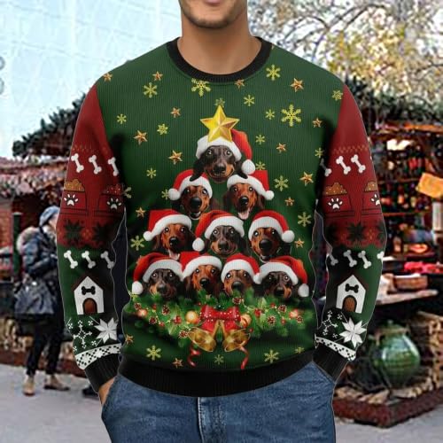 Ugly Christmas Sweater For Women Dog Christmas Tree Crew Neck Sweatshirt | Funny Sweatshirt 3D Graphic Long Sleeve Crewneck Christmas Sweatshirts Pullover Top - image 2