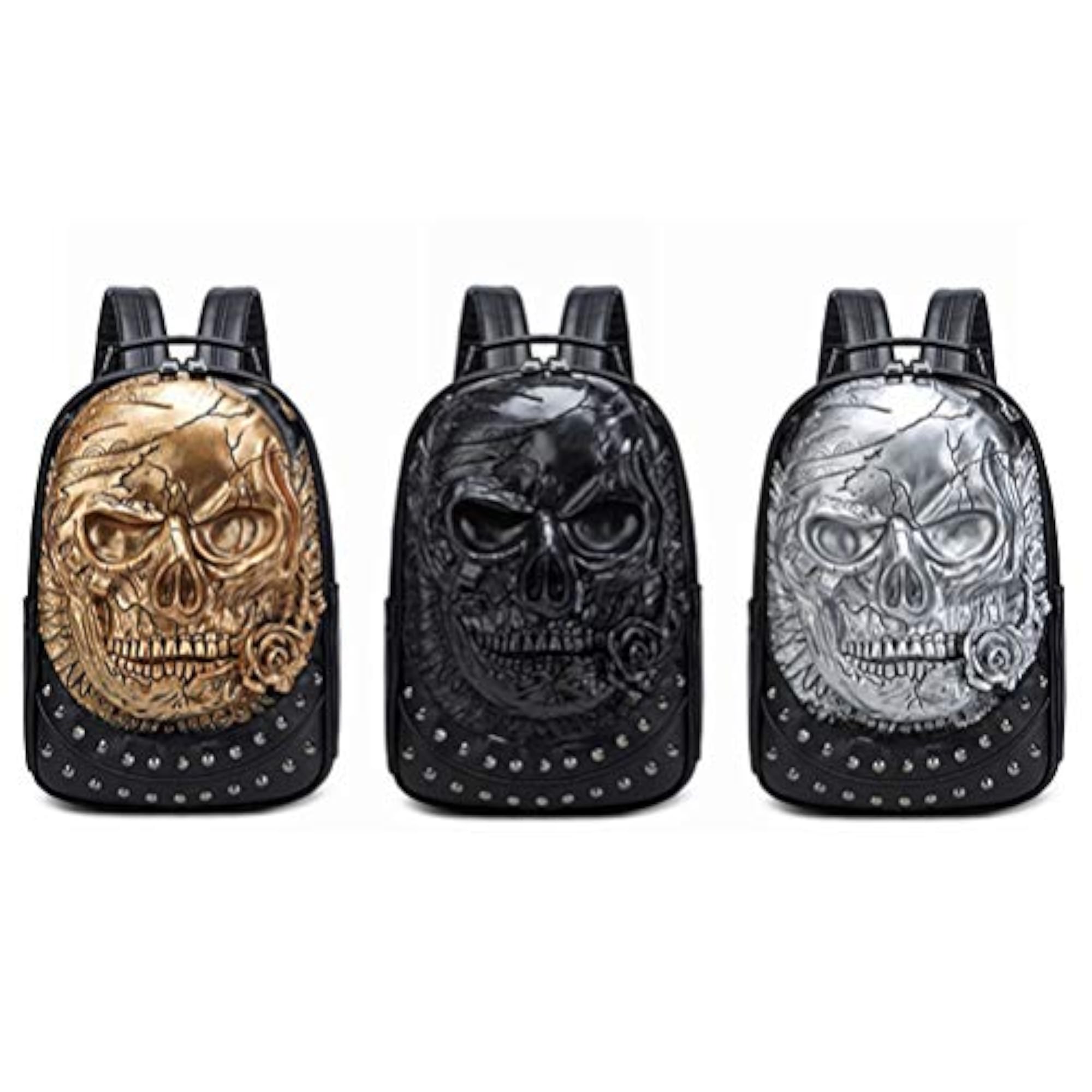 Bike Backpack with 3D Embossed Skull Design, Unisex