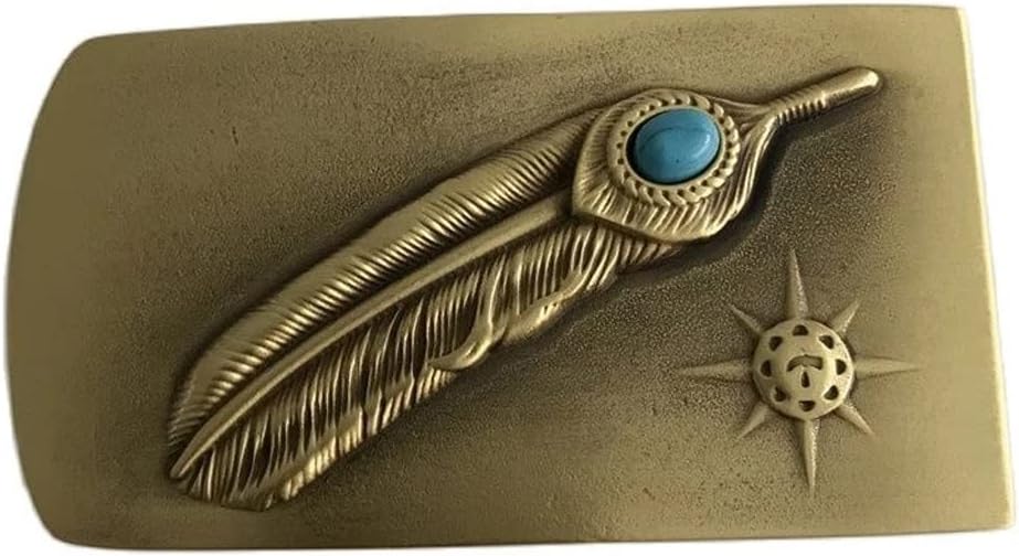 3D Feathers Solid Brass Men Belt Buckle Rectangle Metal Cowboy for 4cm Wideth