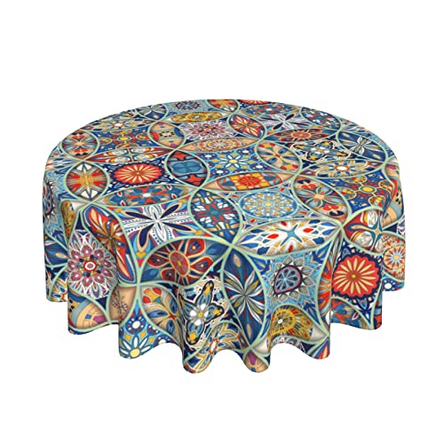 Mihain Mandala Round Tablecloth 60 Inch Table Cloth Table Cover With Wrinkle Stain Resistant For Party, Picnic, Tabletop, Dining Room, Indoor And Outdoor Dining, Decorative Patio #TOP1