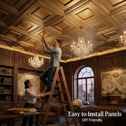 Image of Kayra Decor PVC Ceiling Panel 60x60 cm|Square Panel|Champagne Gold|12 Tiles Cover 48 Sq Ft| Modern False Ceiling|Royal & Elegant Finish