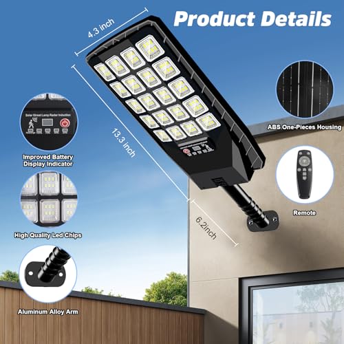 Image of 6 Pack Solar Street Lights Outdoor Waterproof, 6500K 20000LM Wide Angle Solar Powered Flood Light with Motion Sensor & Remote Control,Dusk to Dawn Commercial Solar Outdoor Light for Parking Lot