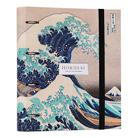 Kokonote Ringordner 4 Ringe, Rinbuchordner Hokusai Japanische Kunst, Ordner Die Größe Welle vor Kanagawa Ordner A4 für Ihre Dokumente, das Lernen oder die Arbeit, CAT0126 Cover