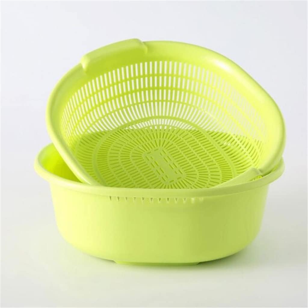 Storage Basket Large Double Drainage Basket Wash Draining Rack Kitchen Washing Vegetables Panning Basin (Color : E, Size : As Shown) (D As Shown) (E As Shown)
