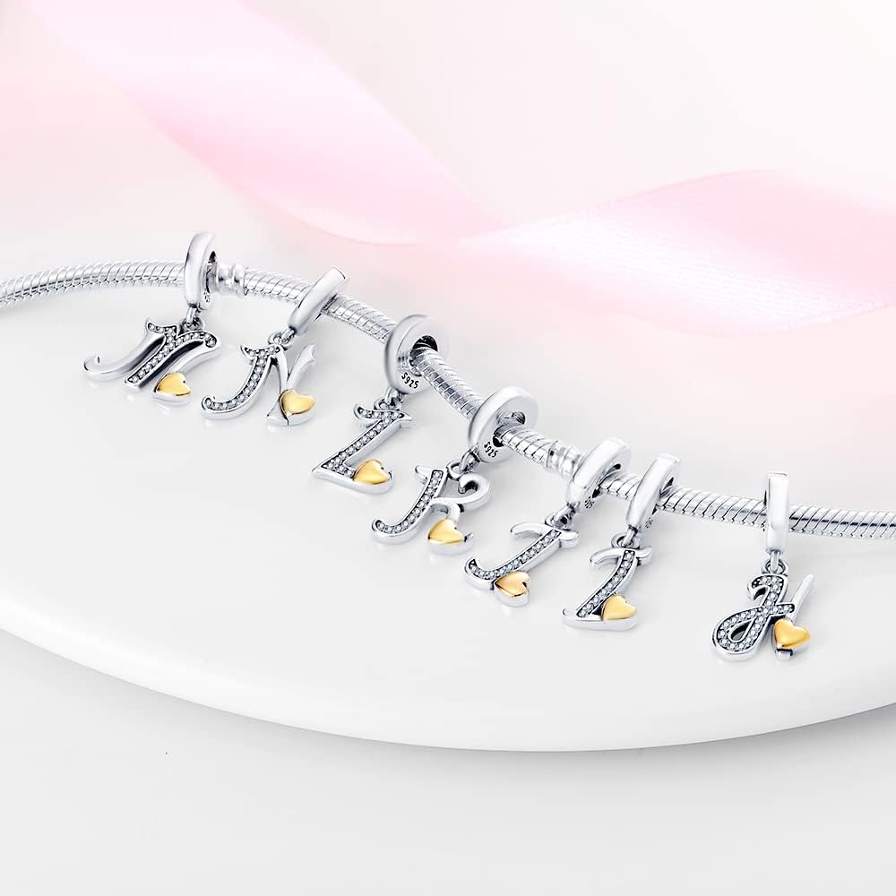 Pandach 925 Sterling Silver Alphabet Initial Letters Charms Complete A-Z Solid Silver Cubic Zircons Beads Dangle Pendants for European Bracelets Necklace Women Holiday Gifts - Image 6