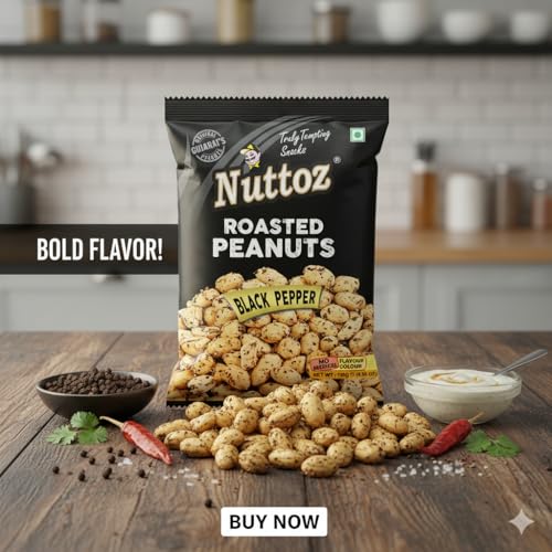 Image of Nuttoz Roasted Peanut Black Pepper - Pack of 2 (140gm each) | Jumbo Roasted Moongfali | Non Fried Ready to Eat Healthy Snack | Crunchy Snack and Namkeen