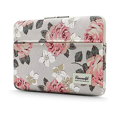 Canvaslife Sleeve Case for 15-16 inch Notebook, Protective Case Soft Carrying Computer Zipper Bag Cover Compatible with 15-16” Laptop, White Rose Cover