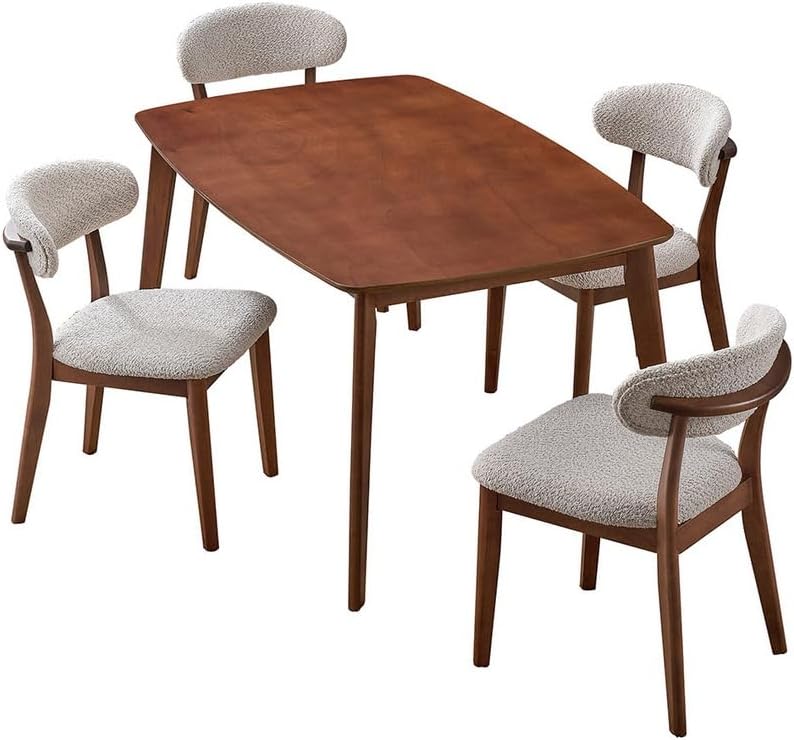5Pcs Wood Dining Table Set with Upholstered Chairs, Cherry Color