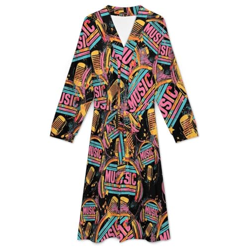 Music Soft Robe Long Sleeve Bathrobes V Neck Sleepwear Spa Robes with Belt Men Woman3