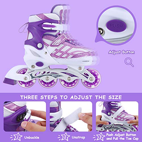 Kinder Inline Skates für Mädchen, verstellbare 4-Größen Inline Rollschuhe mit Allen leuchtenden Rädern für Kinder Mädchen (Violett, S (EU28-32))
