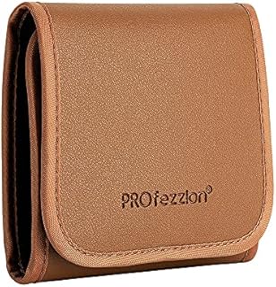 PROfezzion 3 Pocket Folding Lens Filter Pouch Protective Filter Wallet Case with Microfiber Cleaning Cloth for Canon Sony Nikon Camera Filters, Brown