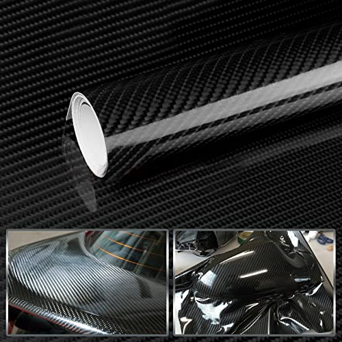 Arespark Film Autocollant Fibre de Carbone de Vinyle 6D, 30 * 150cm Autocollant imperméable Moto, Rouleau d'enveloppe de Vinyle sans Bulles étanche, pour Motos, Voitures (Noir, 30 * 150cm) Cover