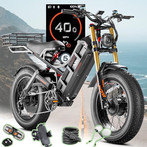eAhora Romeo 2 2500W Dual Motor Electric Bike, 52V 60 Ah Removable Battery | 40MPH | 20" * 4.5 Fat Tires | Air Damping Full Suspension | for Men | Commute | Delivery