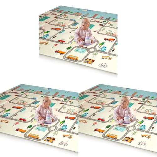 Image of LuvLap Cityscape Double Sided Water Proof Baby Floor Mat, Multicolor, Reversible Floor mats for Kids, Baby mats for Floor, Crawling Baby, Extra Large Size, 6'5 inch x 4'10 inch (195.5cmx147cm), 0.8cm Thick