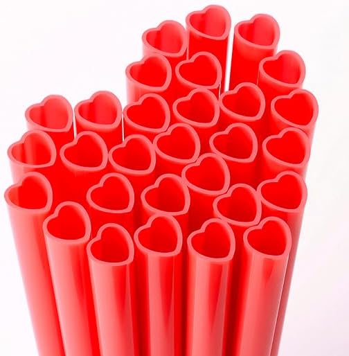 30 pitillos desechables en forma de corazón rojo miniatura 1