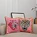 Tiger Floral Velvet Decorative Throw Pillow Cover 18x18 In Pink Pillow Covers Flower Animal Print Tiger Cushion Cover with Tassels Modern Decor Square Pillowcase for Sofa Couch Bedroom Living Room