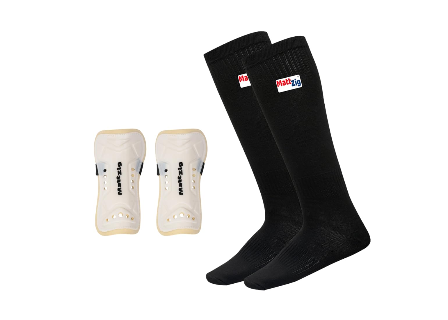 MattZig® Elite Football Kit (One Pair Plain Lycra Socks & One Pair Elite Shin Guard) (Black, White)-image-32