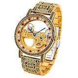MADSEYSEN Mens Vintage Skeleton Automatic Mechanical Watch, Gold Diamond