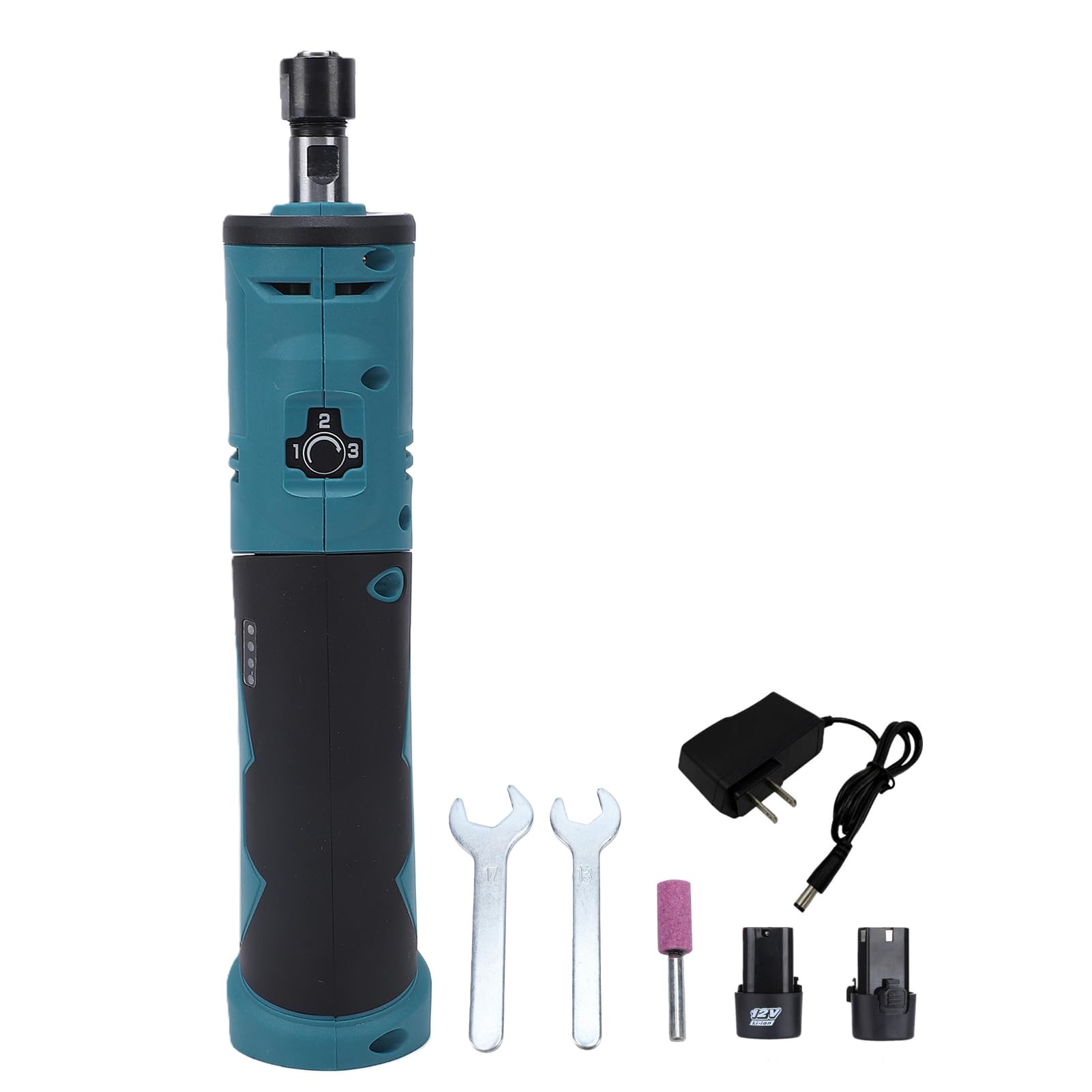 Amoladora de Troqueles Inalámbrica, Amoladora Recta Eléctrica, Máquina Pulidora a Batería con 2 Baterías de Litio de 1300 MAh, 3 Velocidades Ajustables para Amolar, Pulir, (Enchufe europeo