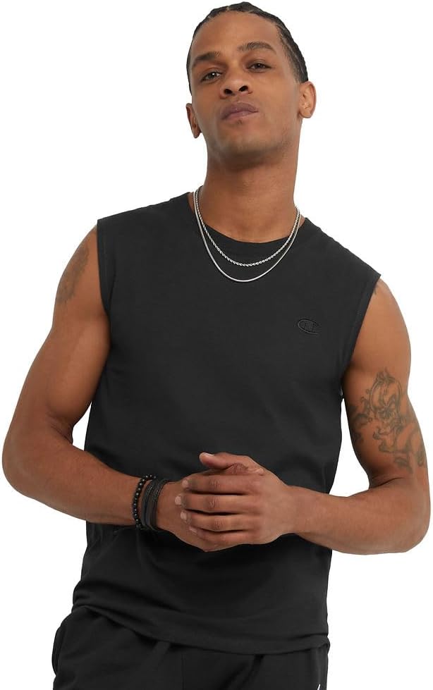 Champion Mens Muscle Tank, Classic Graphic Tee, Sleeveless T-shirt For (Reg. Or Big & Tall), Black, Large US