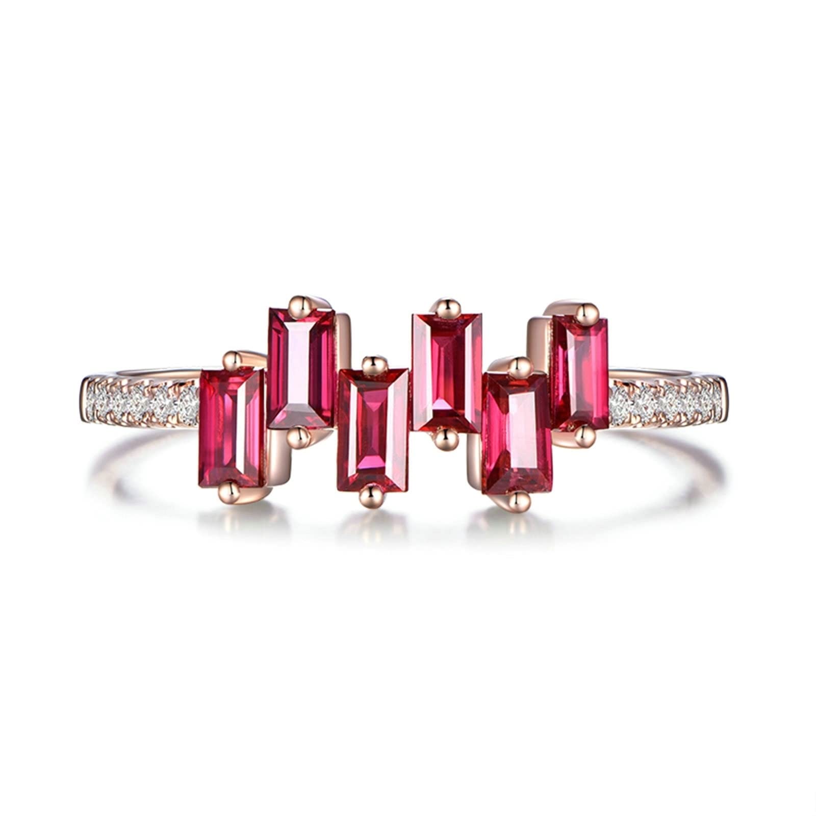 Anillos de oro rosa de 18 quilates (750), anillos para niñas con incrustaciones de 0,68 ct rubí y 0,075 ct diamante de color rojo paloma rubí diamante anillo, 65 (20.7), Ruby Diamond