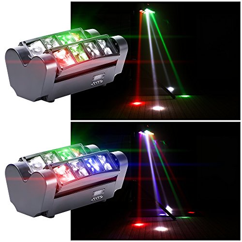 Uking 60W Cabeza Móvil,RGBW(4 en 1) 8 LEDs DMX512 Luz de discoteca Iluminación de escenario Lámpara de escena Comando de voz para DJ Partido Fiesta Bar Club Escenario Teatro (60W(2pcs))