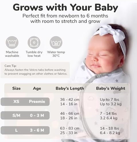 Mama Cheetah 100% Organic Cotton Baby Swaddle Sack 3-Pack, Newborn Sleep Sacks, Adjustable Infant Swaddle Wrap, Easy Swaddles for Boy or Girl 0-3 Month, Baby Essentials, Nursery Swaddling, Grey — view 7