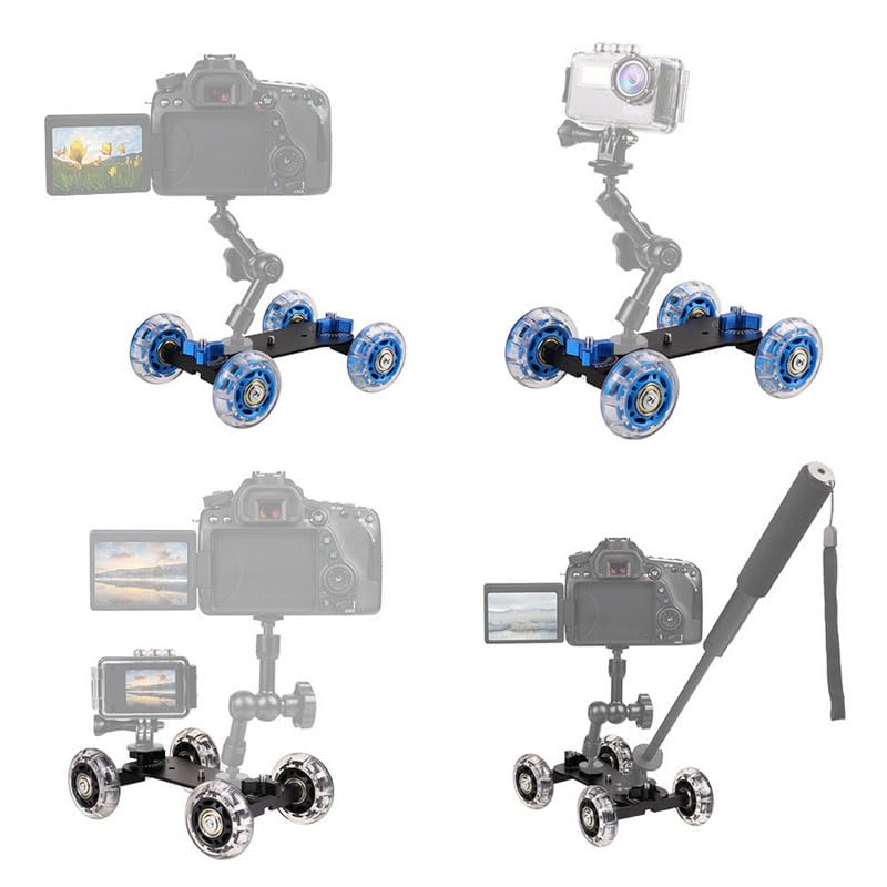 Image of HuaerHui Camera Dolly Wheel, Scaled Video Table Rolling Slider, Portable Mini Desktop Car for Low-Level Shooting Compatible With DSLR, Camcorder, Mirrorless Cameras, Cellphones