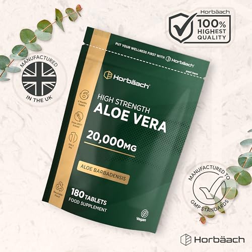 Aloe Vera Tablets 20,000mg | High Strength One-A-Day Formula | 180 Count | Suitable for Vegetarians & Vegans | by Horbaach - Image 4