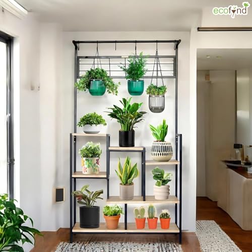 Image of ecofynd Elara Shelf Plant Stands for Outdoor Balcony, Flower Pot Stand for Indoor Plants, Large Metal Planter Stand for Living Room, home decor, Indoor & Outdoor plants, 6 Tier, (PS042-BLK)