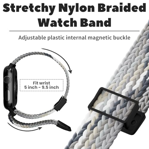 Image of Braided Stretchy Adjustable Straps Compatible for Apple Watch Band 38mm 40mm 41mm 42mm 44mm 45mm 46mm 49mm Women Men,Nylon Magnetic Buckle bands for iWatch Series 10 9 8 SE 7 6 5 4 3 Ultra 2 /1