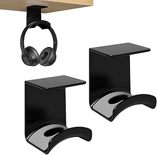Lvjkes 2 Piezas Soporte Auriculares, Soporte Cascos Gaming, Soporte para auriculares con adhesivo 3M, Antideslizante y resistente al desgaste, Apto para escritorios y mesas, ordenador (Negro)