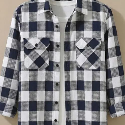 Image of MiraMichi Men's Pure Cotton Blue Checkered Full Sleeve Shirt - Regular Fit, Casual Wear, Comfortable and Stylish Design