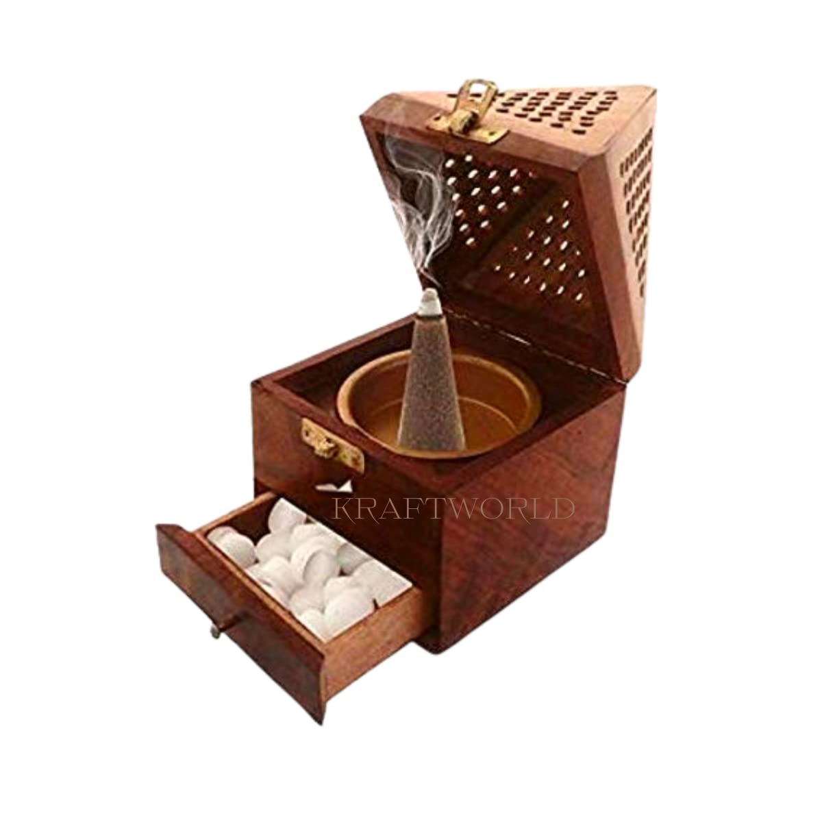 Buy KRAFTWORLD Wooden Incense Sticks Holder Wooden Pyramid Incense Box Ash Catcher Home