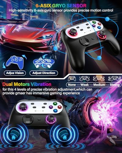 Image of Switch Controller, Wireless Controller for Nitendo Switch /Switch Lite /Switch OLED, Switch Controller Pro with LED Lights, Rechargeable Switch Remote Gamepad with 6-Axis Gyro, Vibration, Turbo
