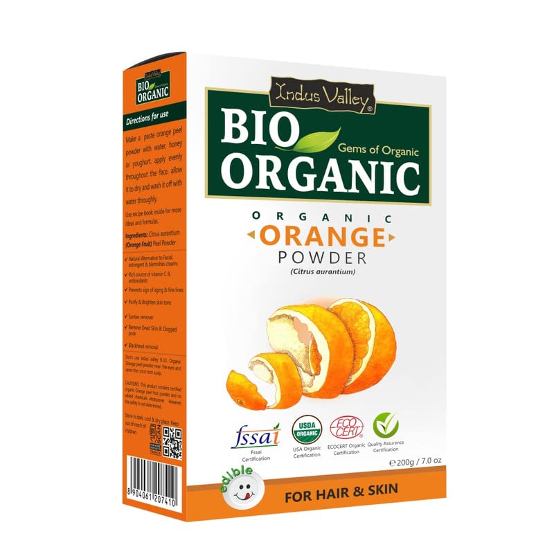 Indus Valley Bio Organic Orange Peel Powder, Pure Natural & Organic for Skin Lightening Face Pack, Vitamin C and Antioxidants Add Glow, Cruelty-free & Vegan, 200g