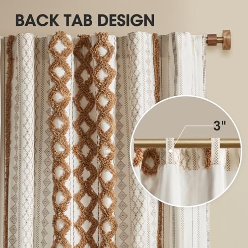 Image of Ink+Ivy Boho Curtains for Bedroom Single Panel Window Curtains for Living Room, 100% Cotton Tufted Chenille Stripe Modern Farmhouse Curtains Light Filtering Drapes for Bedroom, 50 inch x 95 inch, Terracotta