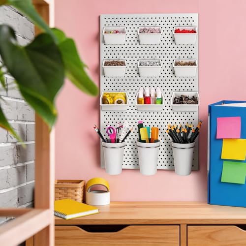 Image of G.CORE 12 Pack Pegboard Bins & Cups with Hooks & Loops, Peg Board Hooks Assortment Organizer Accessory, Various Tools Storage Arrange Kit for Garage Craft Workshop Workbench Hobby Office (White)