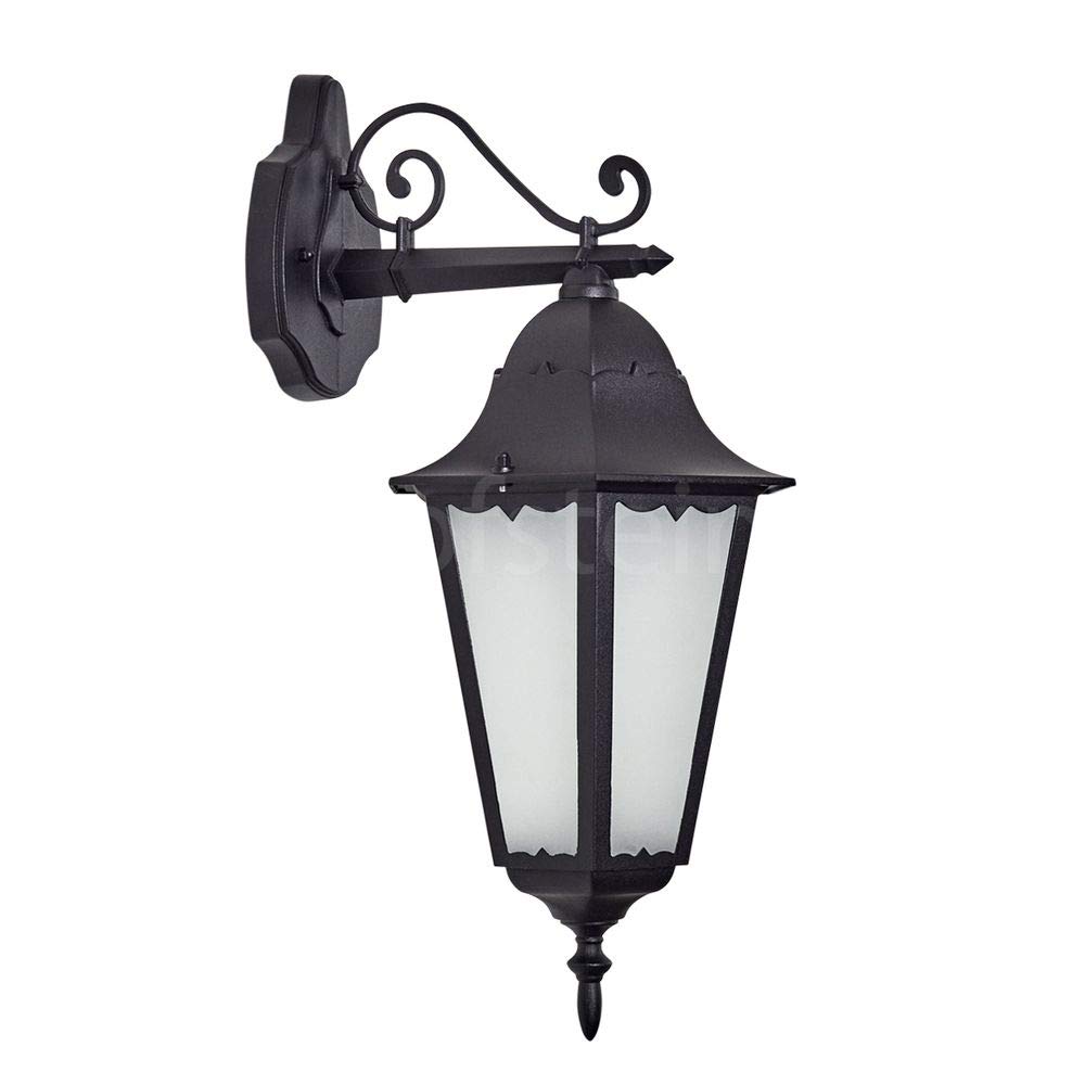 Outdoor wall lamp Hong Kong Frost, wall Light downwards in Antique Look, cast Aluminium Black/matt, Frosted Glass panes, wall Light, E27 Socket, Vintage Outdoor Light for Patio, Without Bulbs