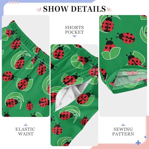Ladybug Leaf Print Boys Long Pants Soft Trousers Elastic Waist Kids Lounge Bottoms with Pockets S-XL4