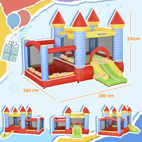 Outsunny Kids Bouncy Castle House Inflatable 4 in 1 with Blower - Image 7