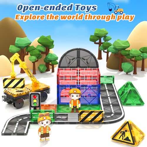 image for Coodoo Kids Games Magnetic Tiles Road Set with Extendable Magnetic Cra