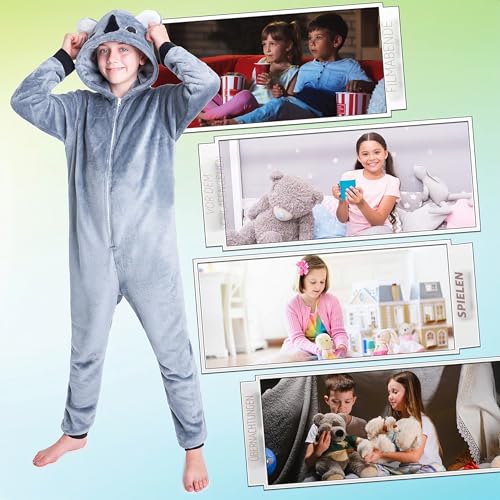 CityComfort Pyjamas eines Stückes Kinder Junge Mädchen Einhorn Hund Katze Kaninchen Dinosaur Pinguin Koala Pyjama Jungen Mädchen Onesie 2-14 Jahre (7-8 Jahre, Grauer Koala)