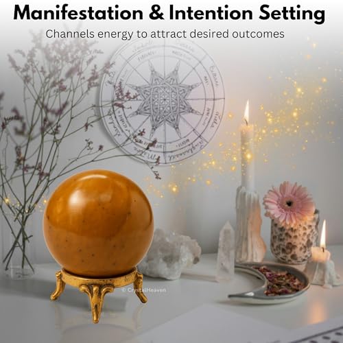 Image of Certified Yellow Jasper Crystal Ball for Meditation - Premium Crystal Vastu Items for Home and Feng Shui Items for Good Luck - Ideal for Pooja Supplies and Spiritual Practices (2 inch Inch)