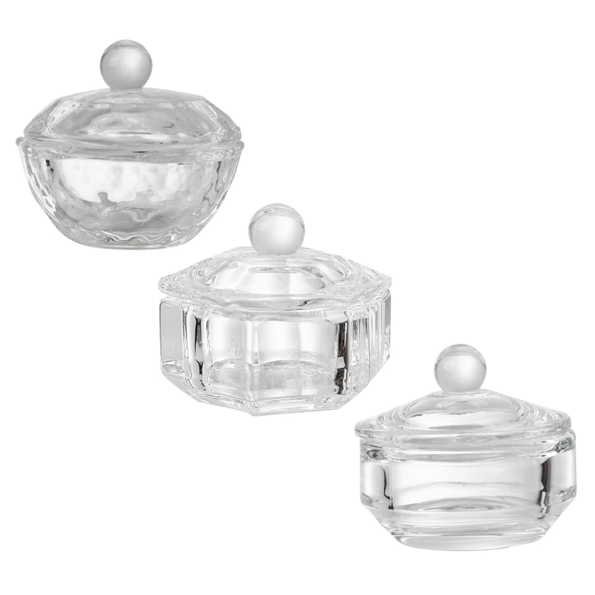 3Pcs Crystal Nail Art Cups with Lids for Manicure Acrylic Liquid and Powder Mixing Mini Glass Containers for Professional Nail Salon and Home Use