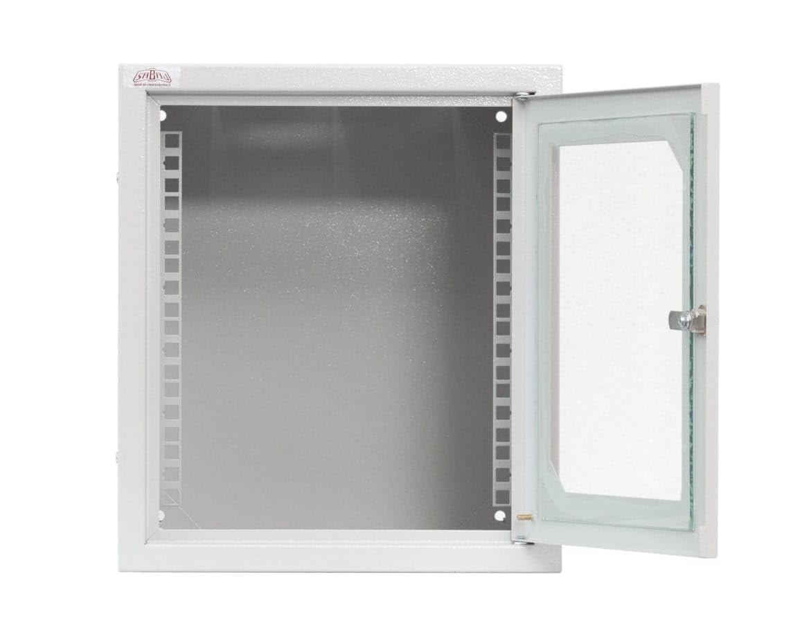 SABAJ M&D Szafa sieciowa 10 cali, 6U, H355xW310xD300mm, głębokość użytkowa 250 mm, szklane drzwi, montaż ścienny, biała