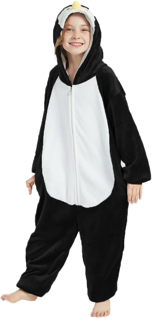 ABENCA Penguin Onesie Kids Animal Costume Girls Pajamas One Piece Plush Cosplay Halloween Christmas